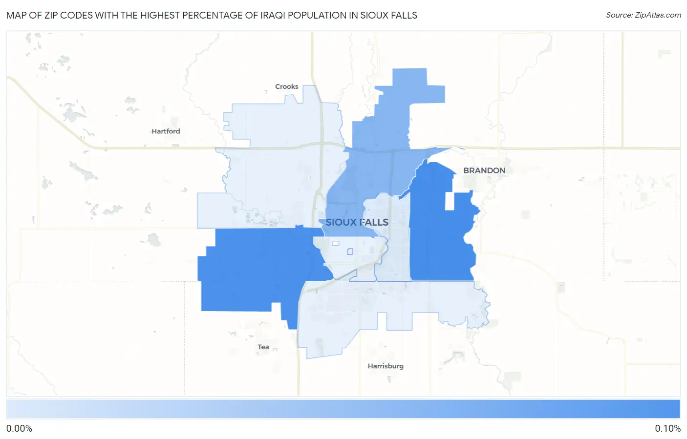 Zip Codes with the Highest Percentage of Iraqi Population in Sioux Falls Map