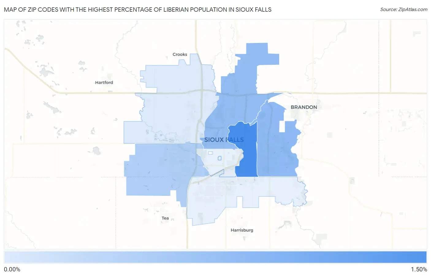 Zip Codes with the Highest Percentage of Liberian Population in Sioux Falls Map