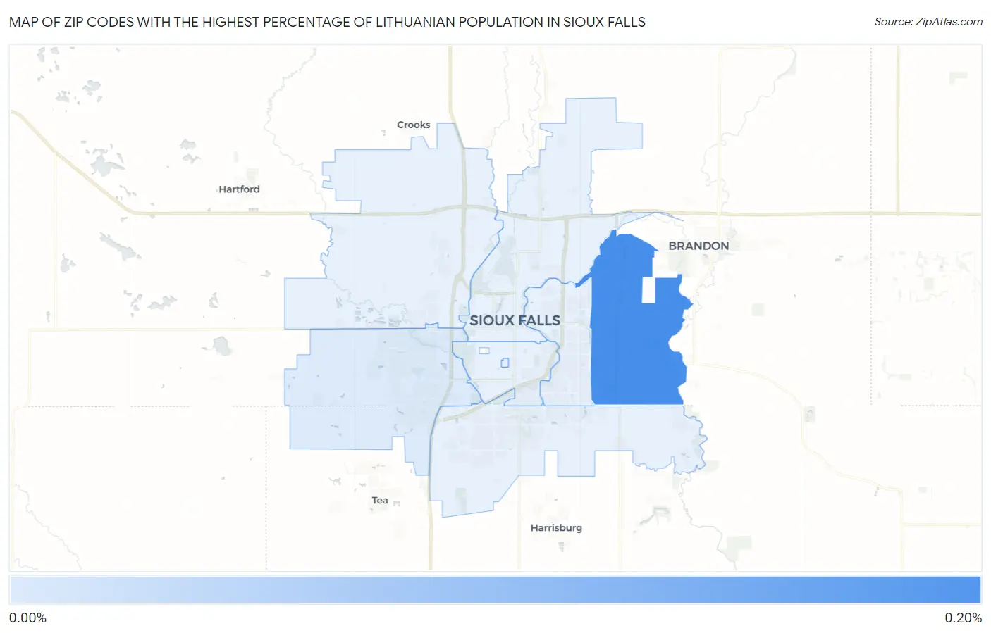 Zip Codes with the Highest Percentage of Lithuanian Population in Sioux Falls Map
