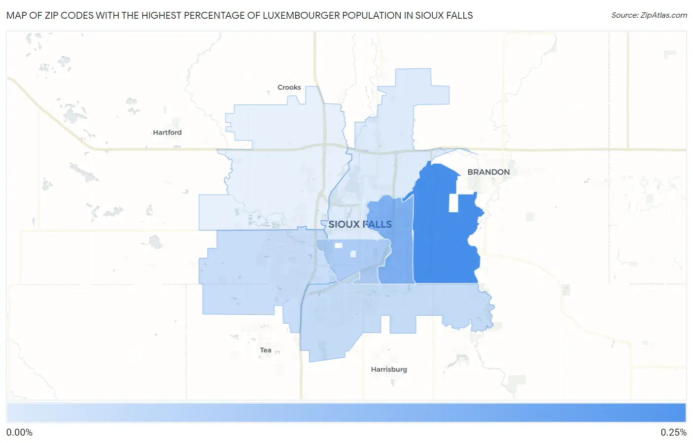 Zip Codes with the Highest Percentage of Luxembourger Population in Sioux Falls Map