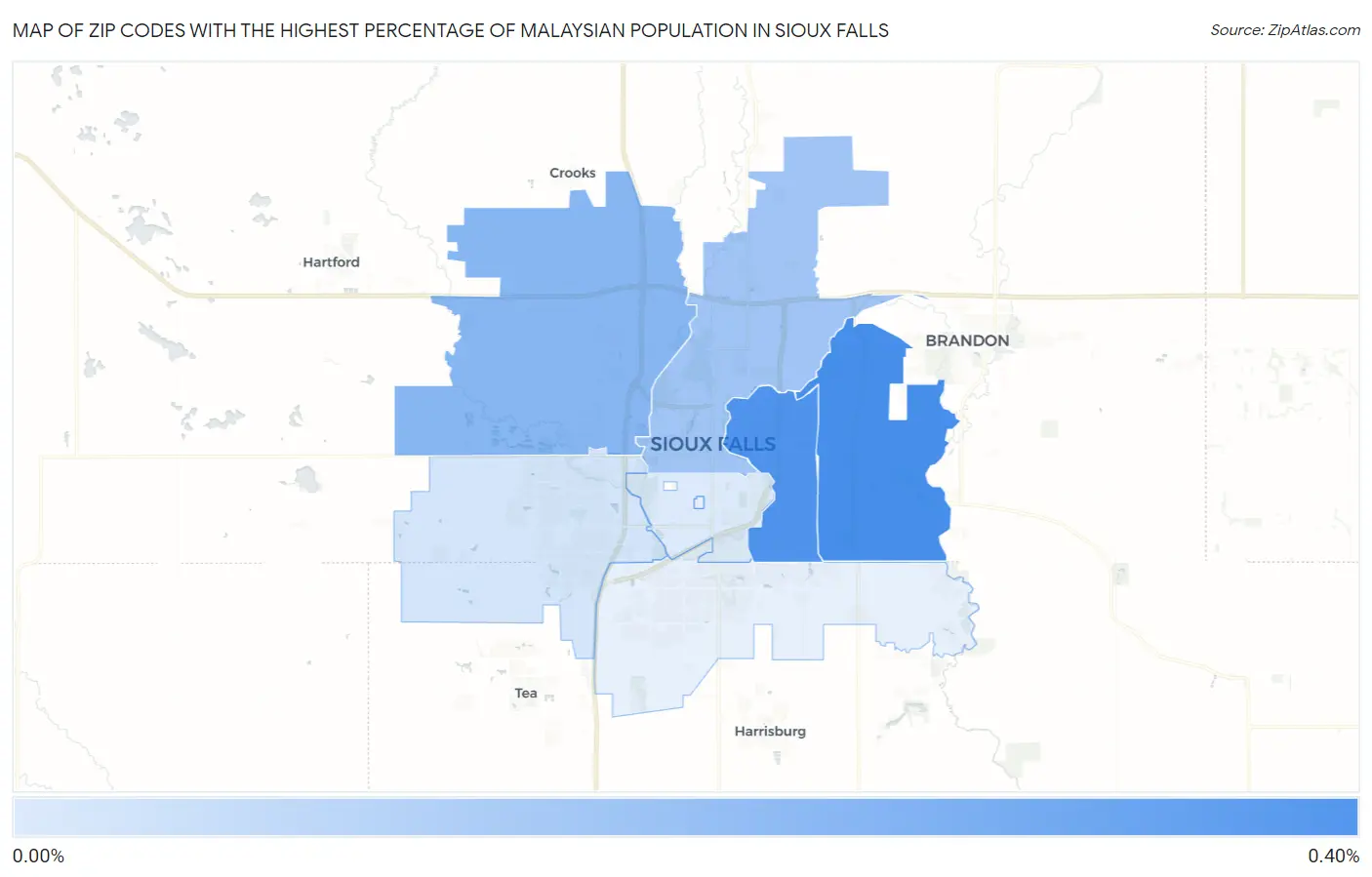 Zip Codes with the Highest Percentage of Malaysian Population in Sioux Falls Map