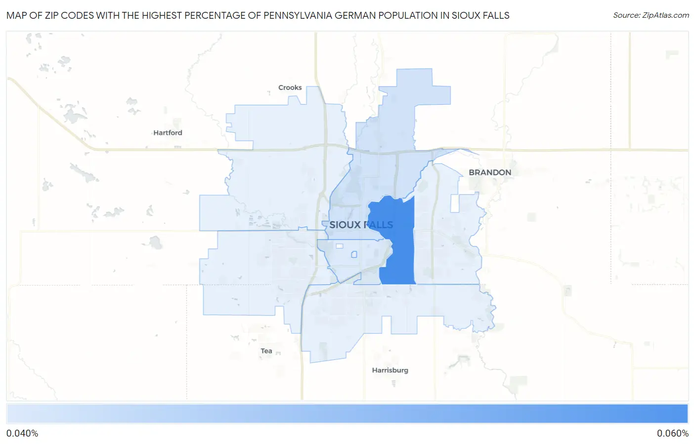 Zip Codes with the Highest Percentage of Pennsylvania German Population in Sioux Falls Map