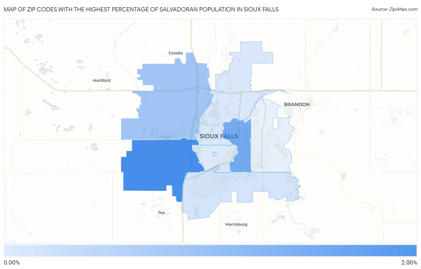 Zip Codes with the Highest Percentage of Salvadoran Population in Sioux Falls Map