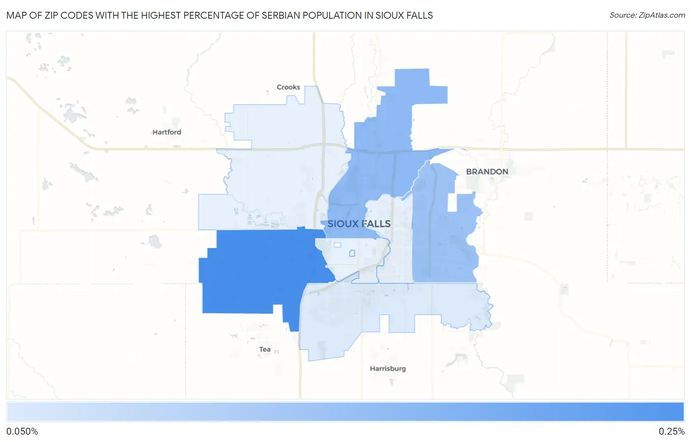 Zip Codes with the Highest Percentage of Serbian Population in Sioux Falls Map