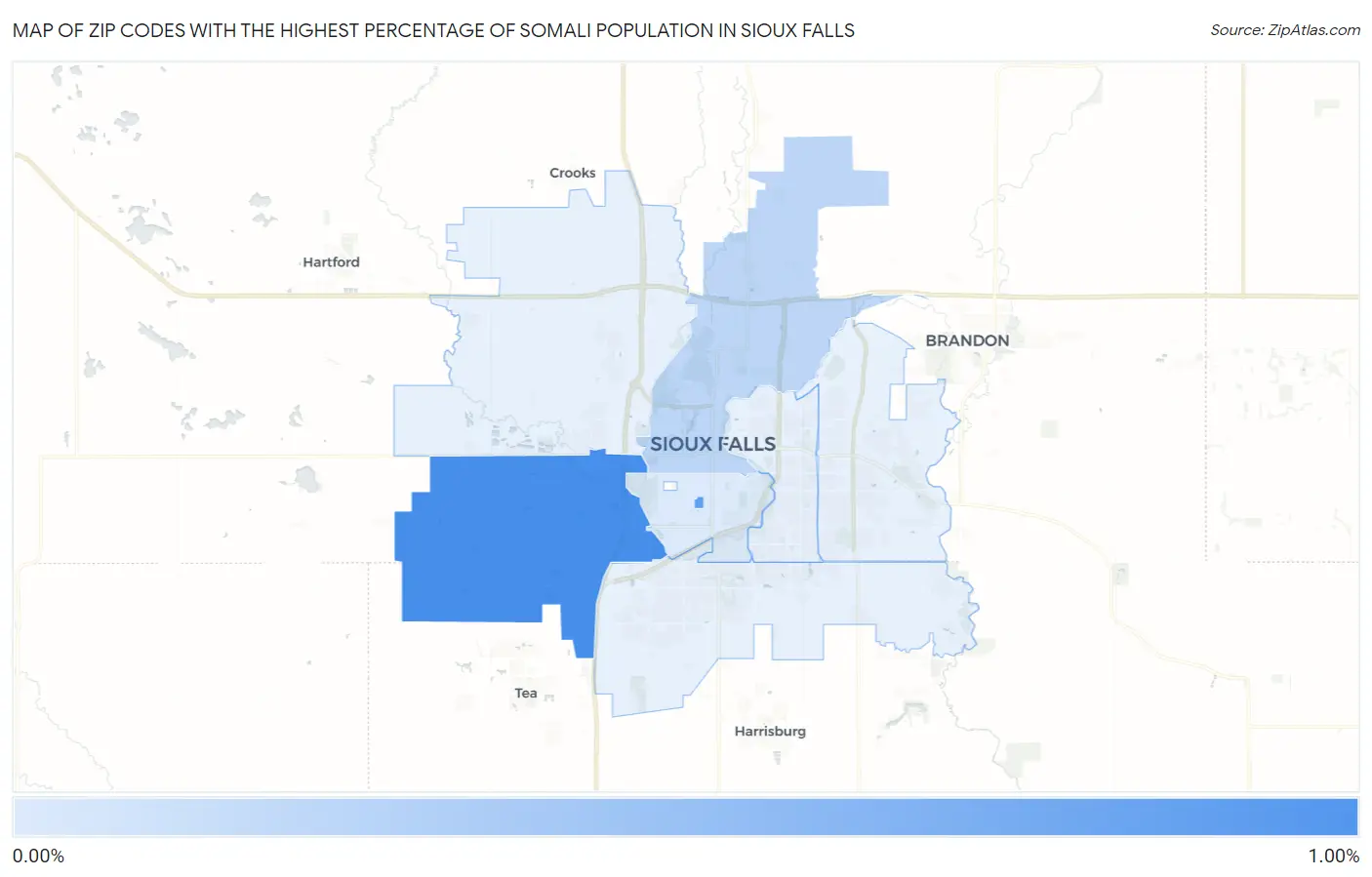 Zip Codes with the Highest Percentage of Somali Population in Sioux Falls Map