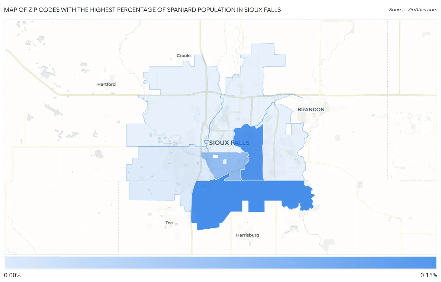 Zip Codes with the Highest Percentage of Spaniard Population in Sioux Falls Map