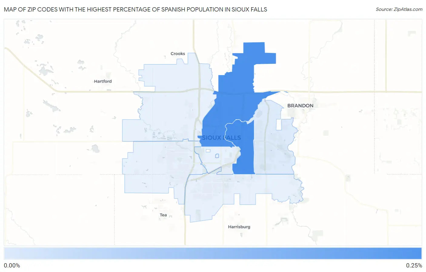 Zip Codes with the Highest Percentage of Spanish Population in Sioux Falls Map