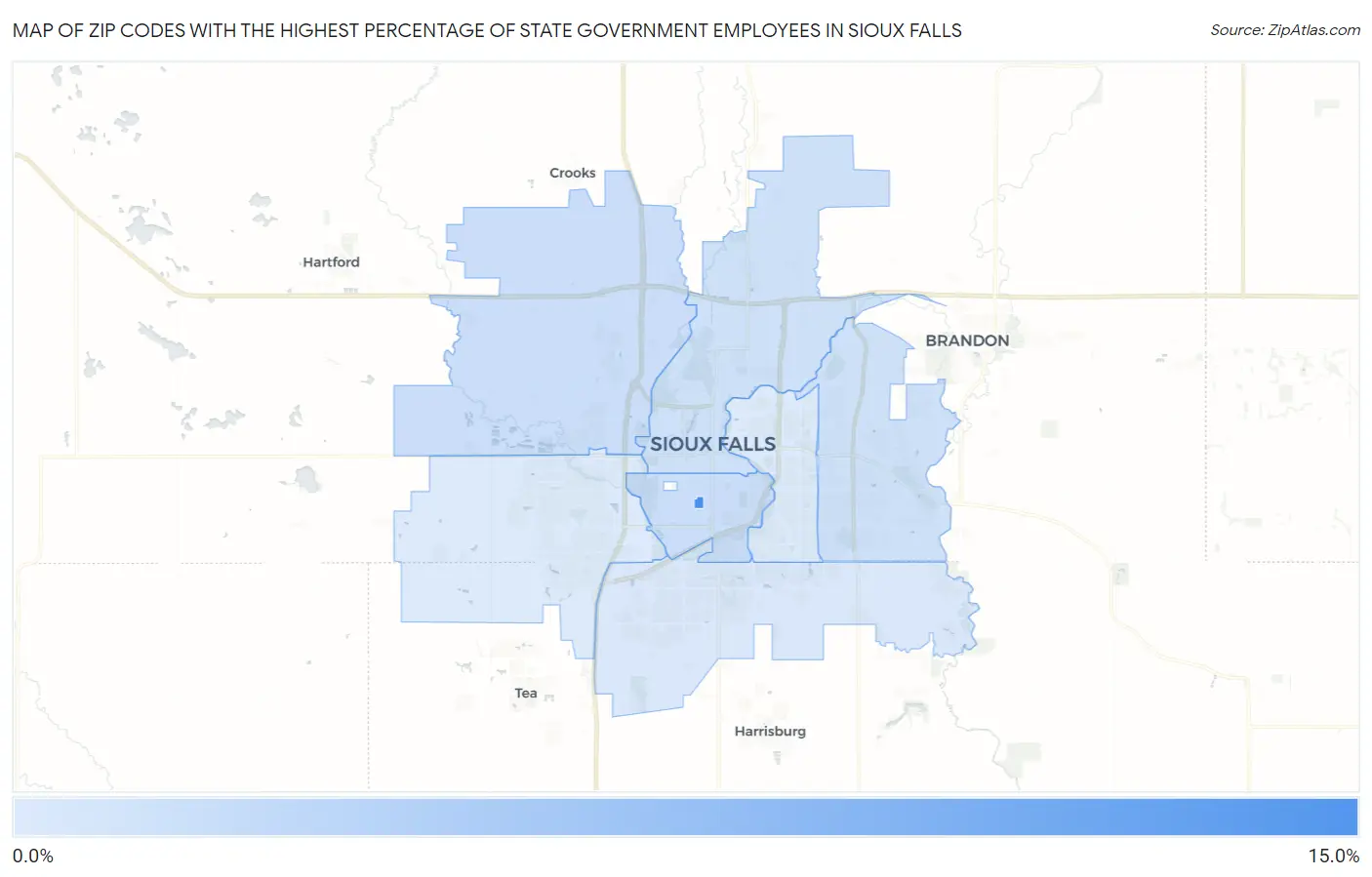 Zip Codes with the Highest Percentage of State Government Employees in Sioux Falls Map