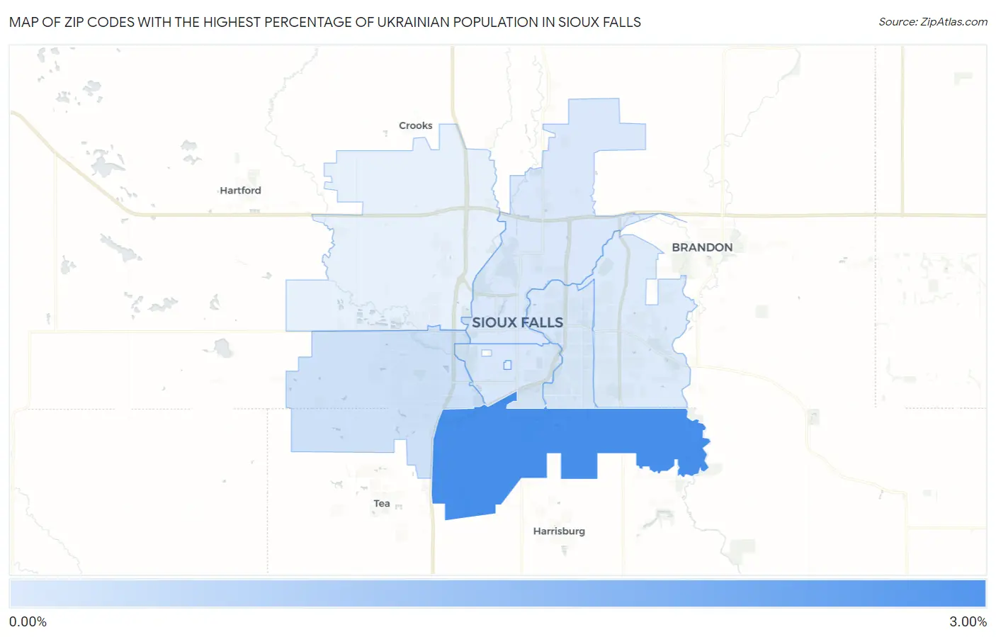 Zip Codes with the Highest Percentage of Ukrainian Population in Sioux Falls Map