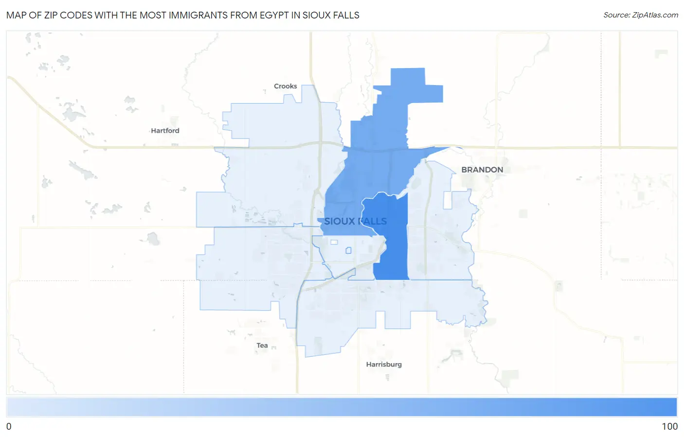 Zip Codes with the Most Immigrants from Egypt in Sioux Falls Map