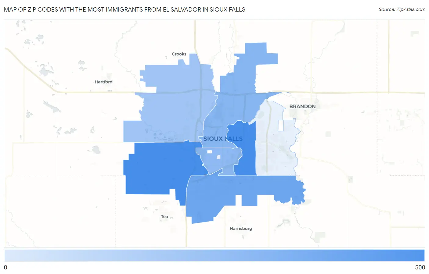 Zip Codes with the Most Immigrants from El Salvador in Sioux Falls Map
