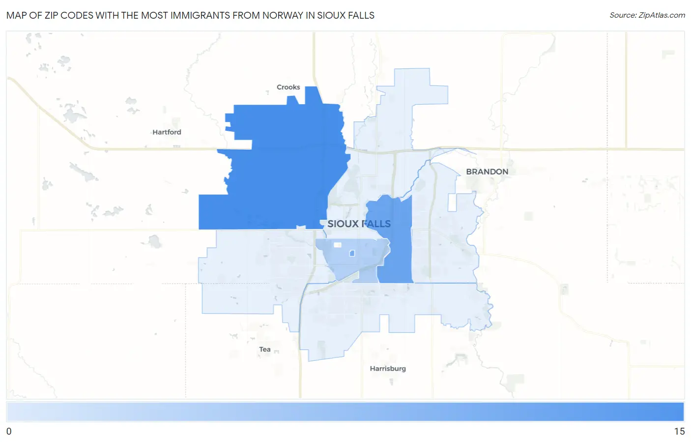 Zip Codes with the Most Immigrants from Norway in Sioux Falls Map