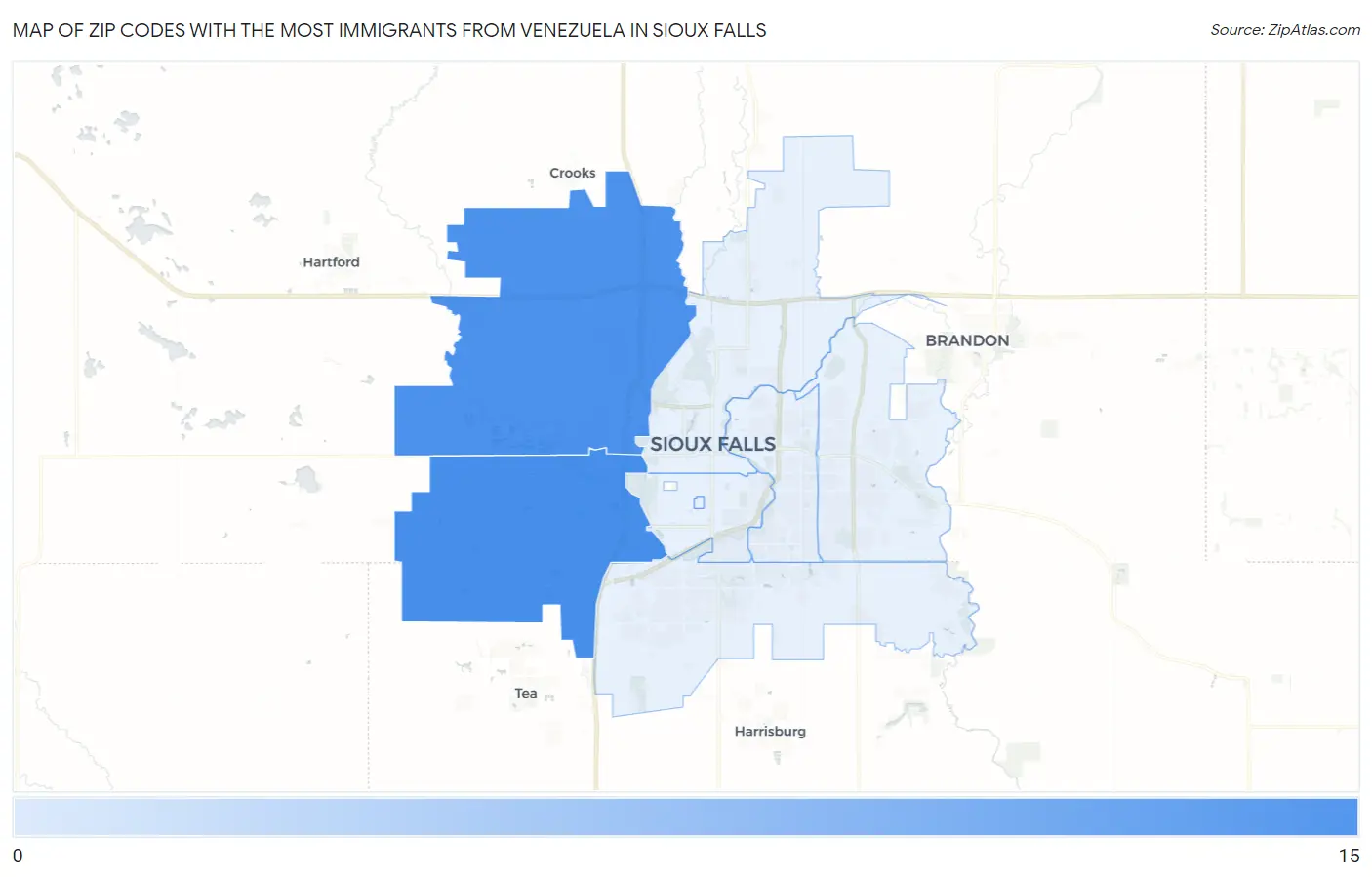 Zip Codes with the Most Immigrants from Venezuela in Sioux Falls Map