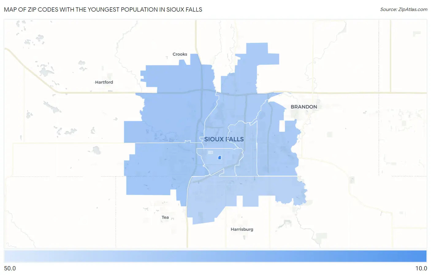 Zip Codes with the Youngest Population in Sioux Falls Map