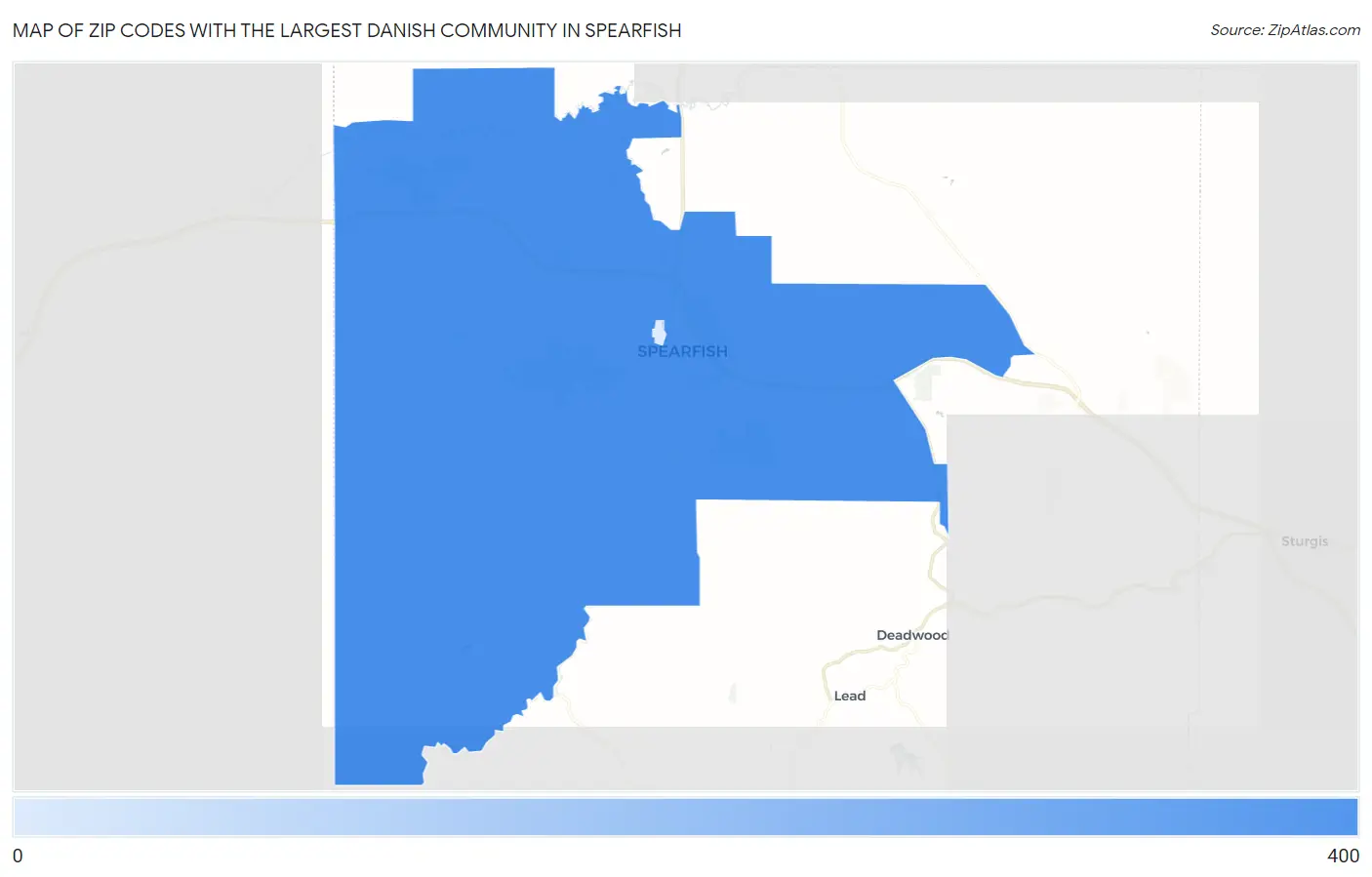 Zip Codes with the Largest Danish Community in Spearfish Map
