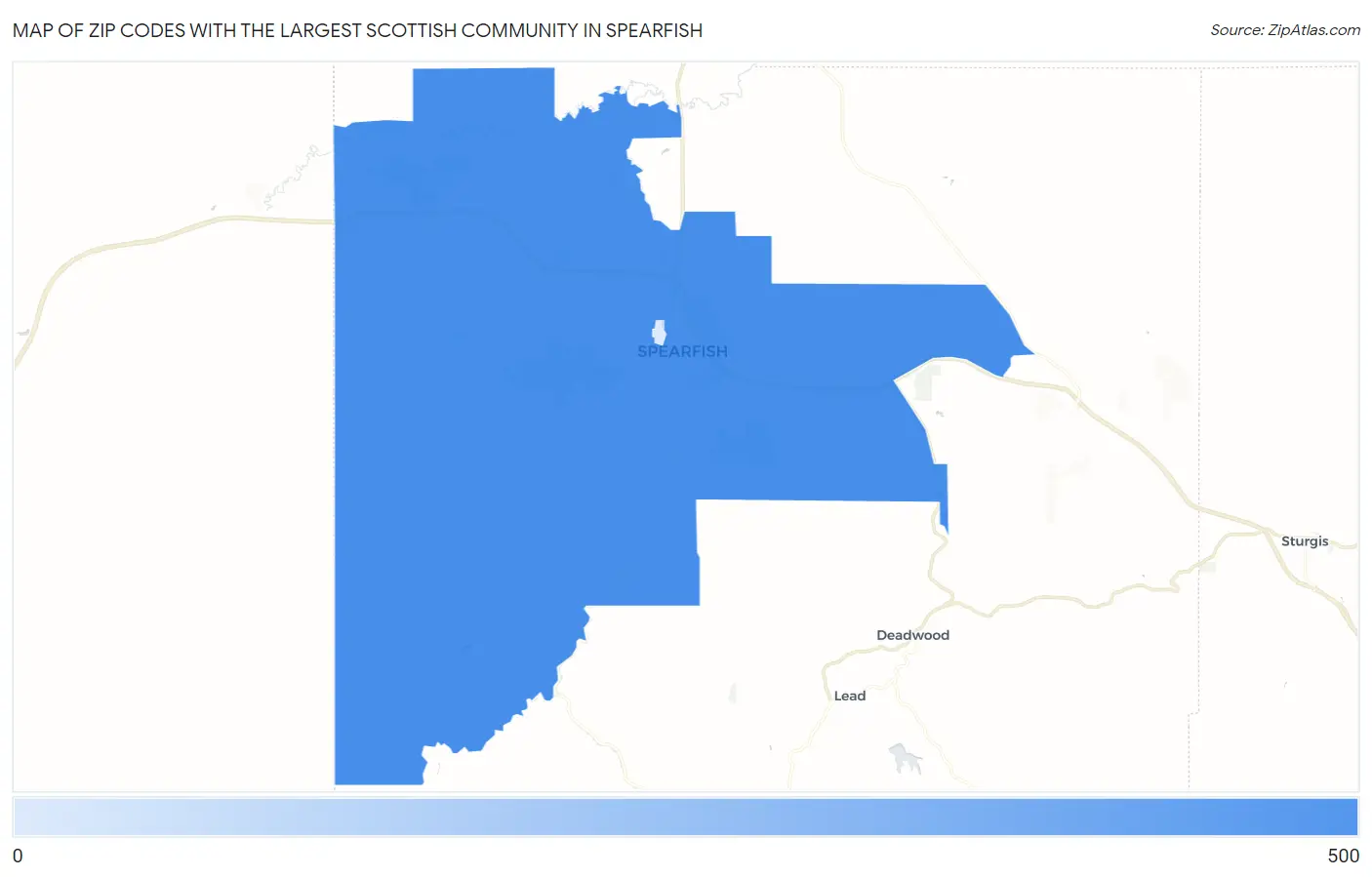 Zip Codes with the Largest Scottish Community in Spearfish Map