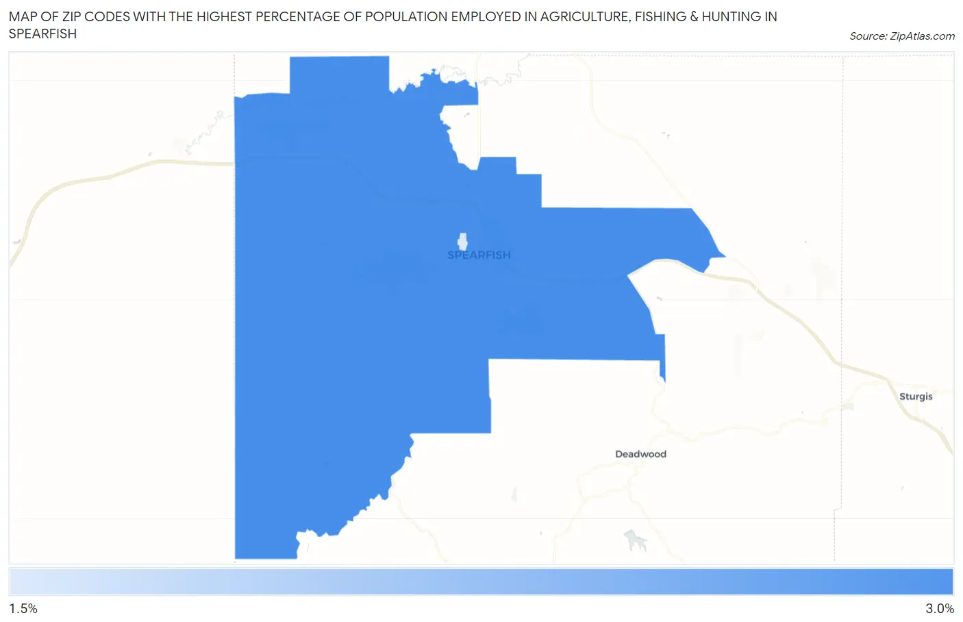 Zip Codes with the Highest Percentage of Population Employed in Agriculture, Fishing & Hunting in Spearfish Map