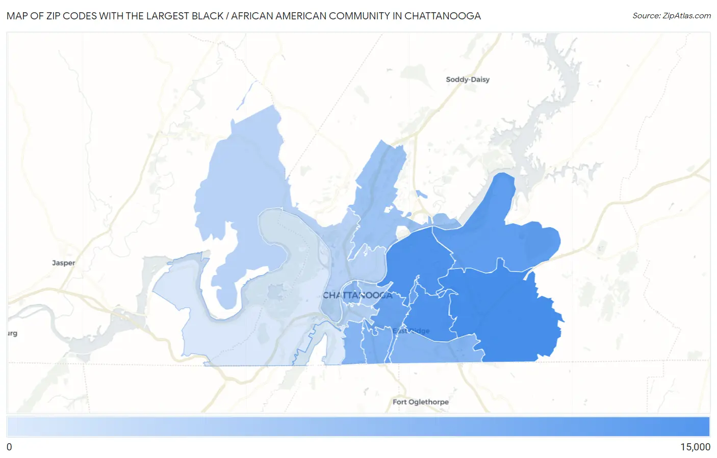 Zip Codes with the Largest Black / African American Community in Chattanooga Map
