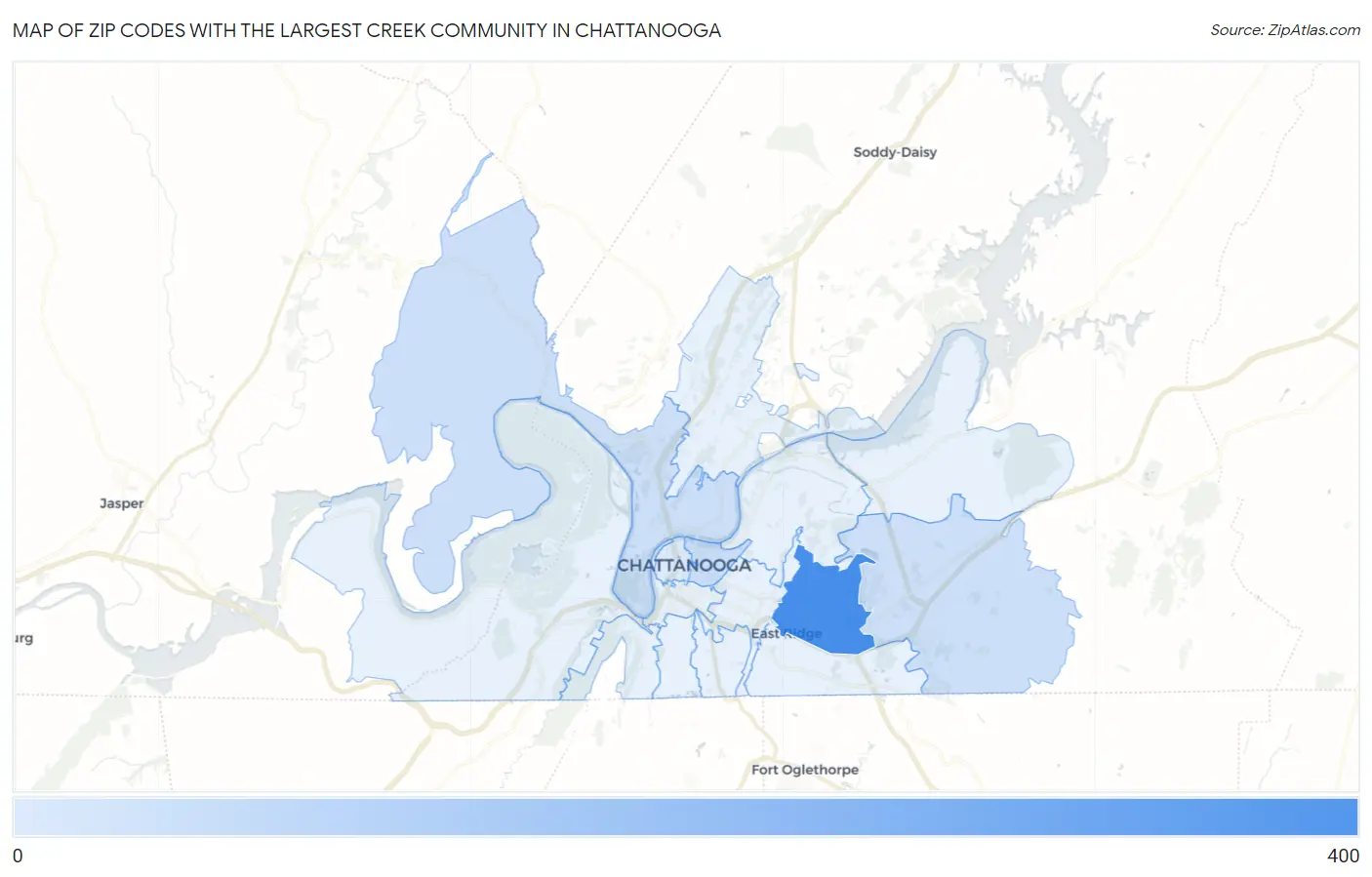 Zip Codes with the Largest Creek Community in Chattanooga Map