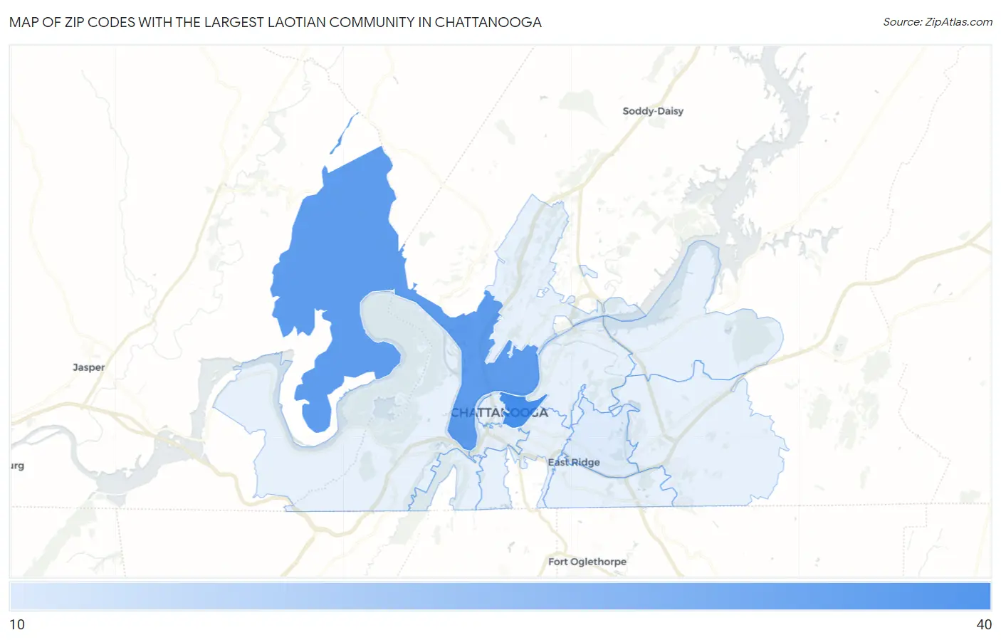 Zip Codes with the Largest Laotian Community in Chattanooga Map