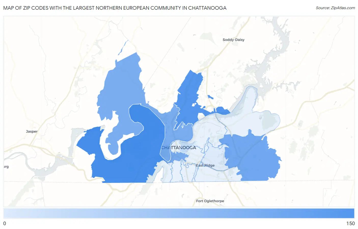 Zip Codes with the Largest Northern European Community in Chattanooga Map