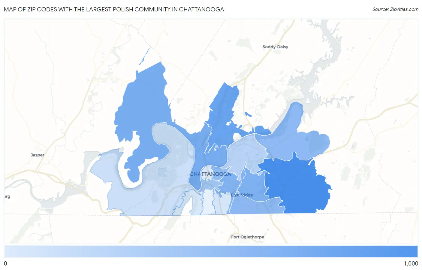 Zip Codes with the Largest Polish Community in Chattanooga Map