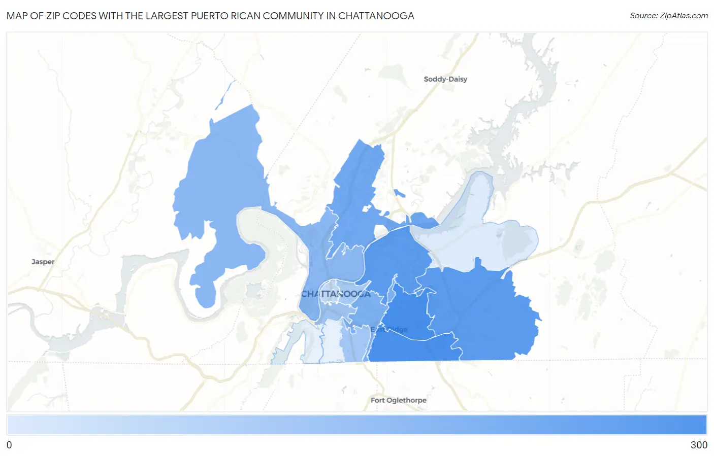 Zip Codes with the Largest Puerto Rican Community in Chattanooga Map