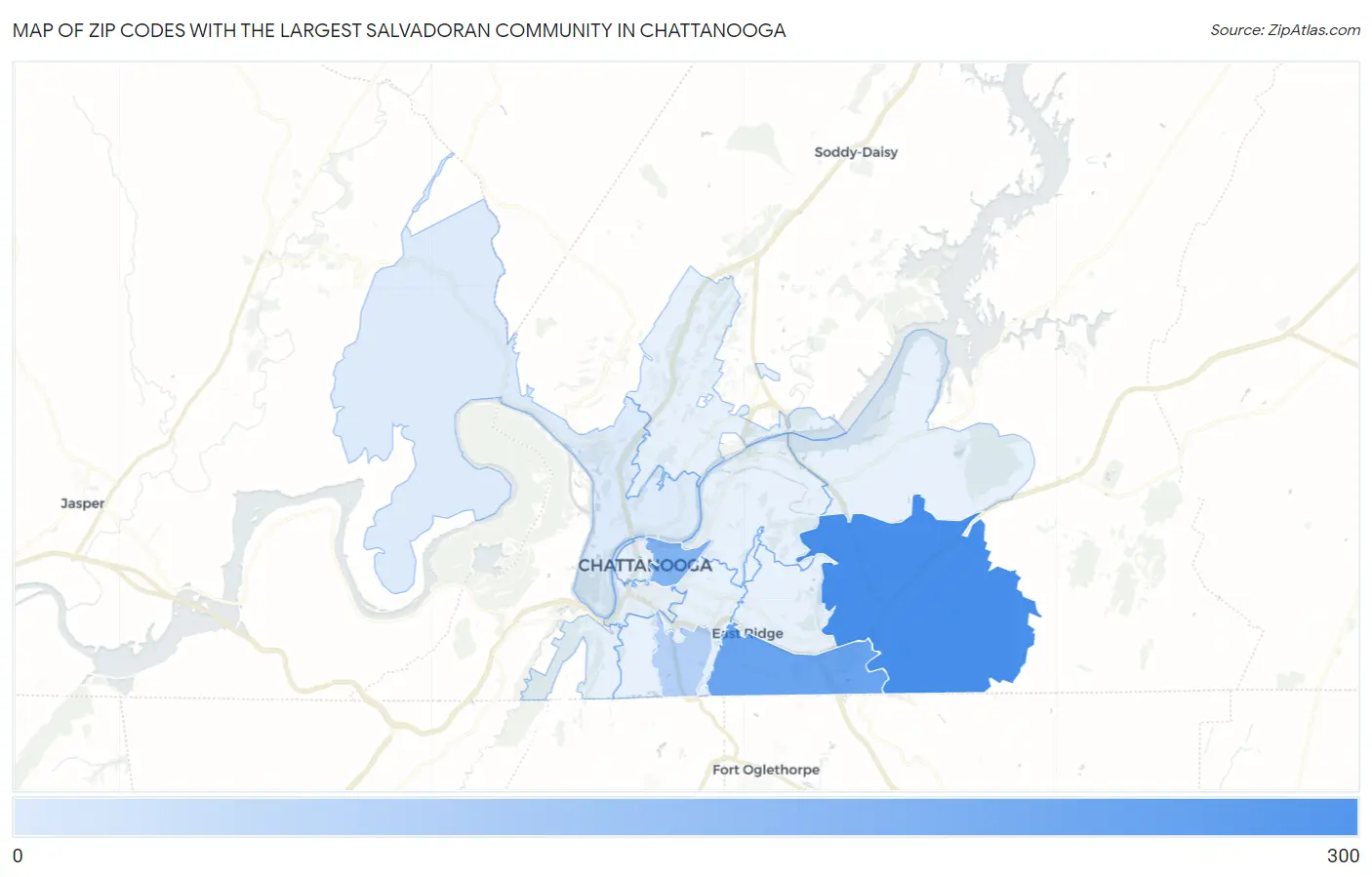Zip Codes with the Largest Salvadoran Community in Chattanooga Map