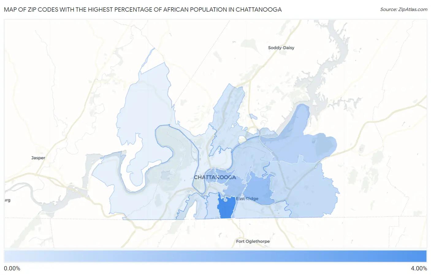Zip Codes with the Highest Percentage of African Population in Chattanooga Map