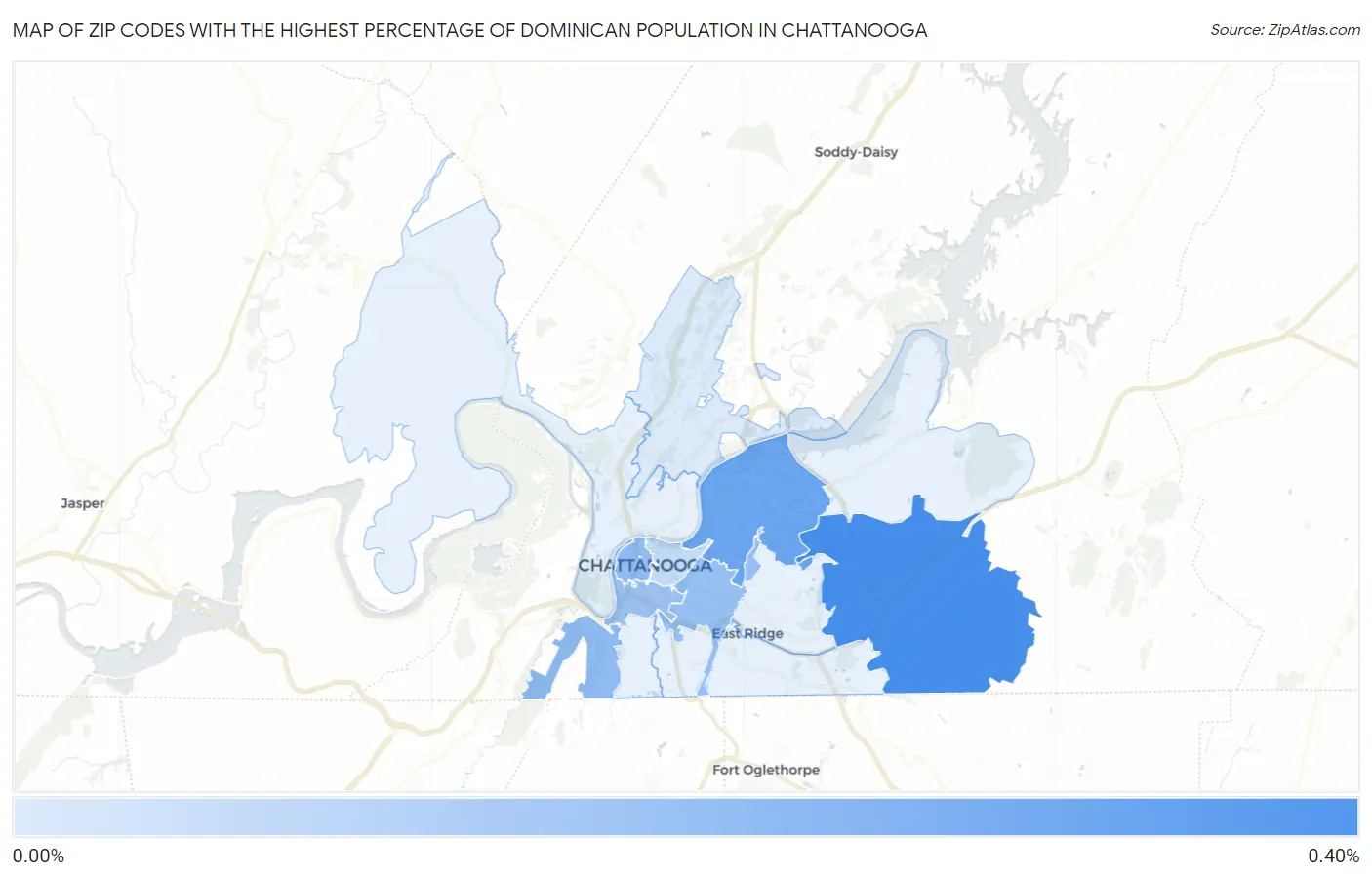 Zip Codes with the Highest Percentage of Dominican Population in Chattanooga Map