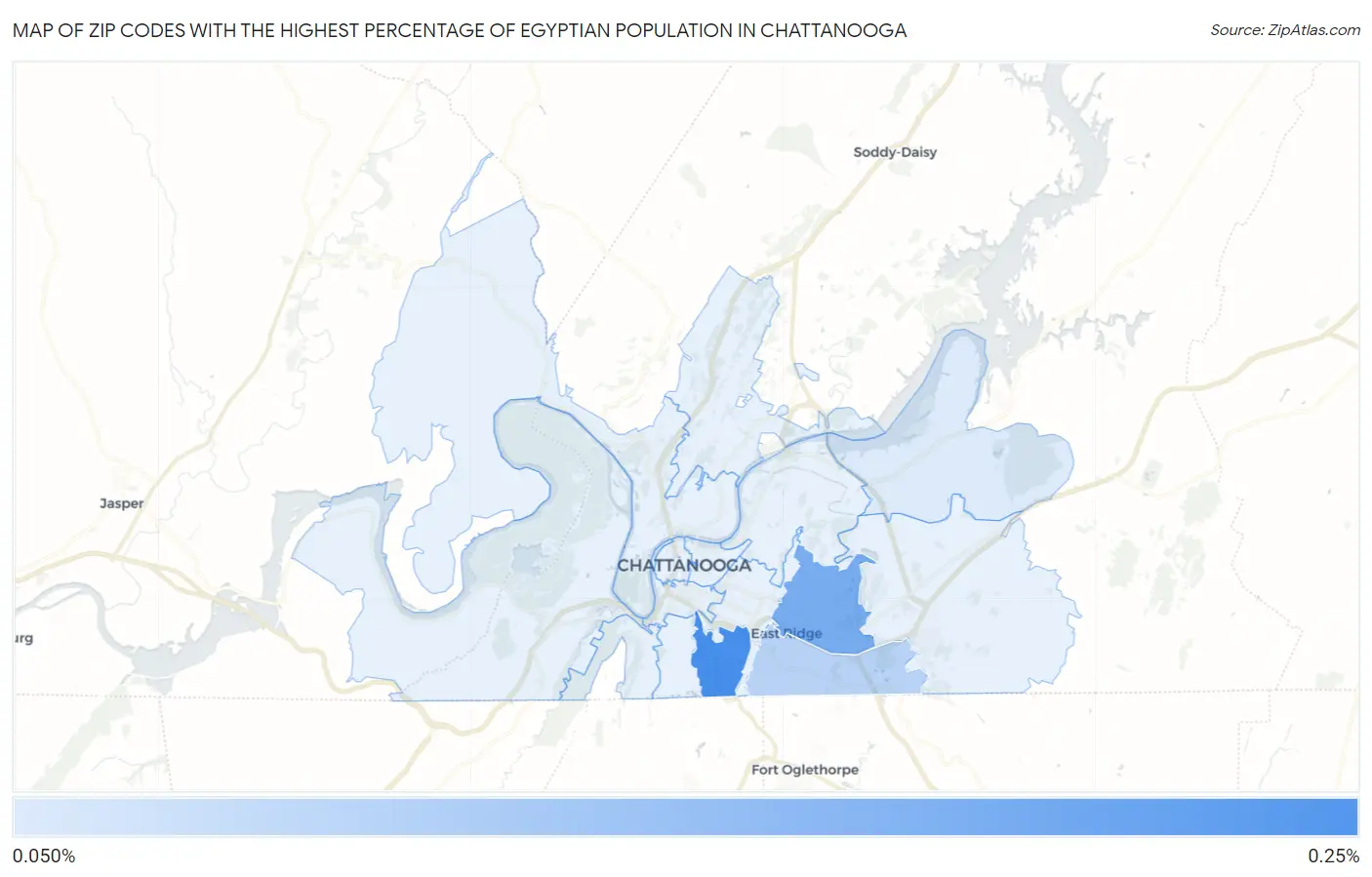 Zip Codes with the Highest Percentage of Egyptian Population in Chattanooga Map