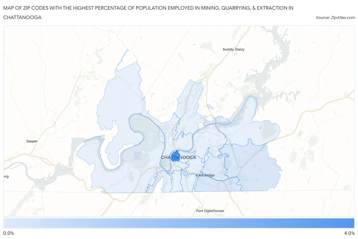 Zip Codes with the Highest Percentage of Population Employed in Mining, Quarrying, & Extraction in Chattanooga Map