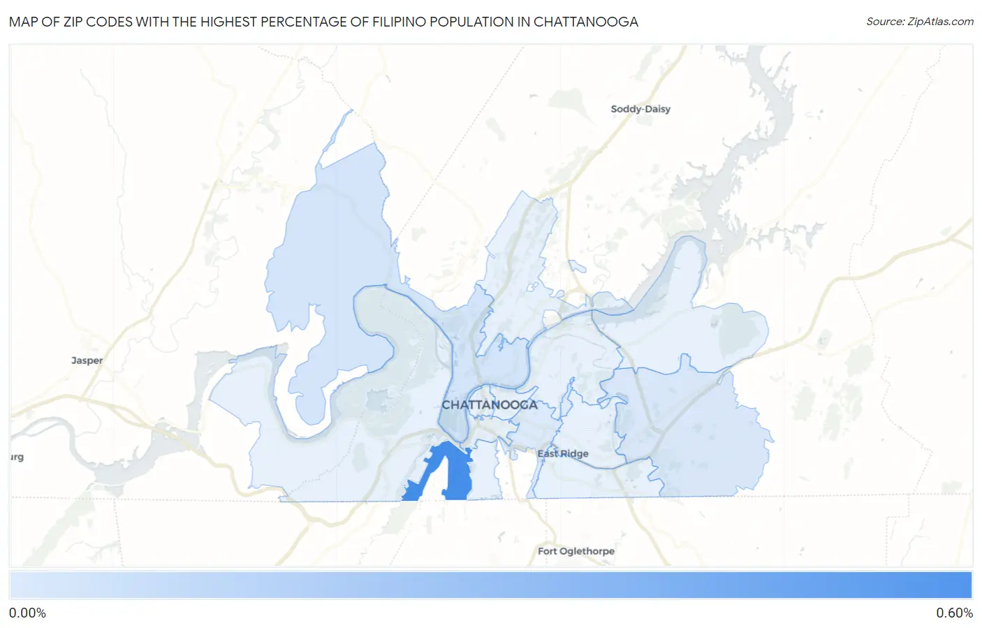 Zip Codes with the Highest Percentage of Filipino Population in Chattanooga Map
