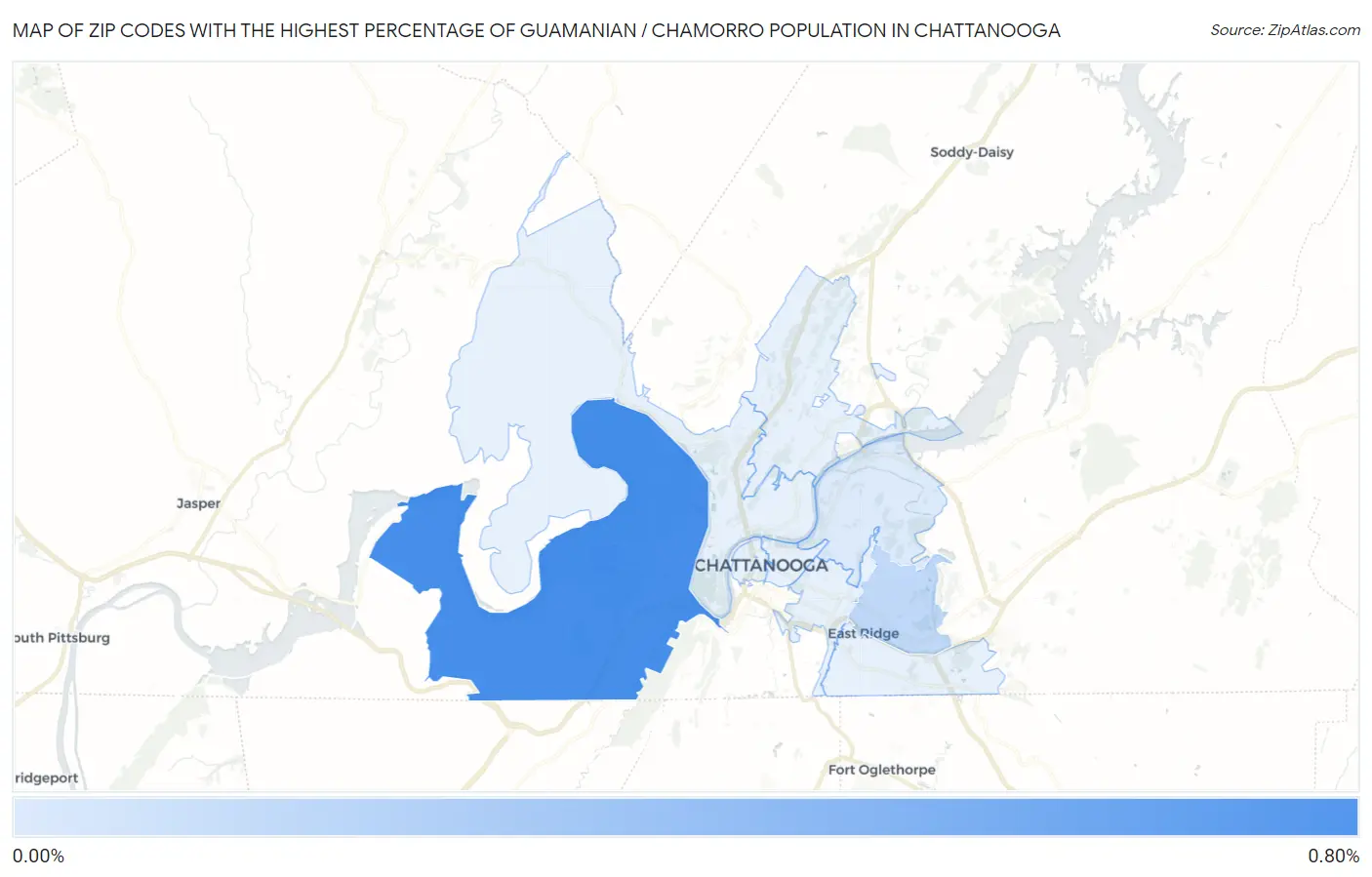 Zip Codes with the Highest Percentage of Guamanian / Chamorro Population in Chattanooga Map