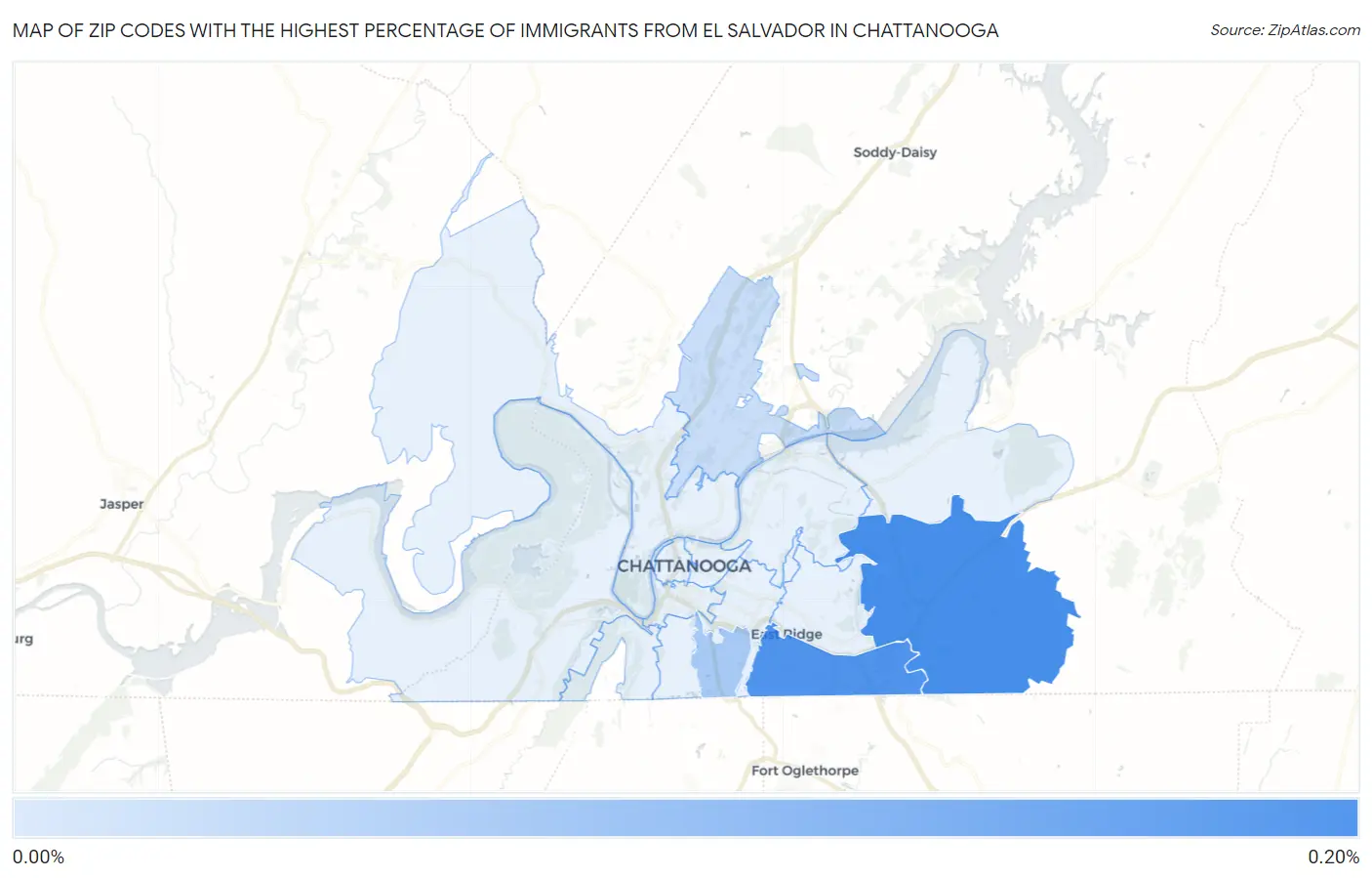 Zip Codes with the Highest Percentage of Immigrants from El Salvador in Chattanooga Map