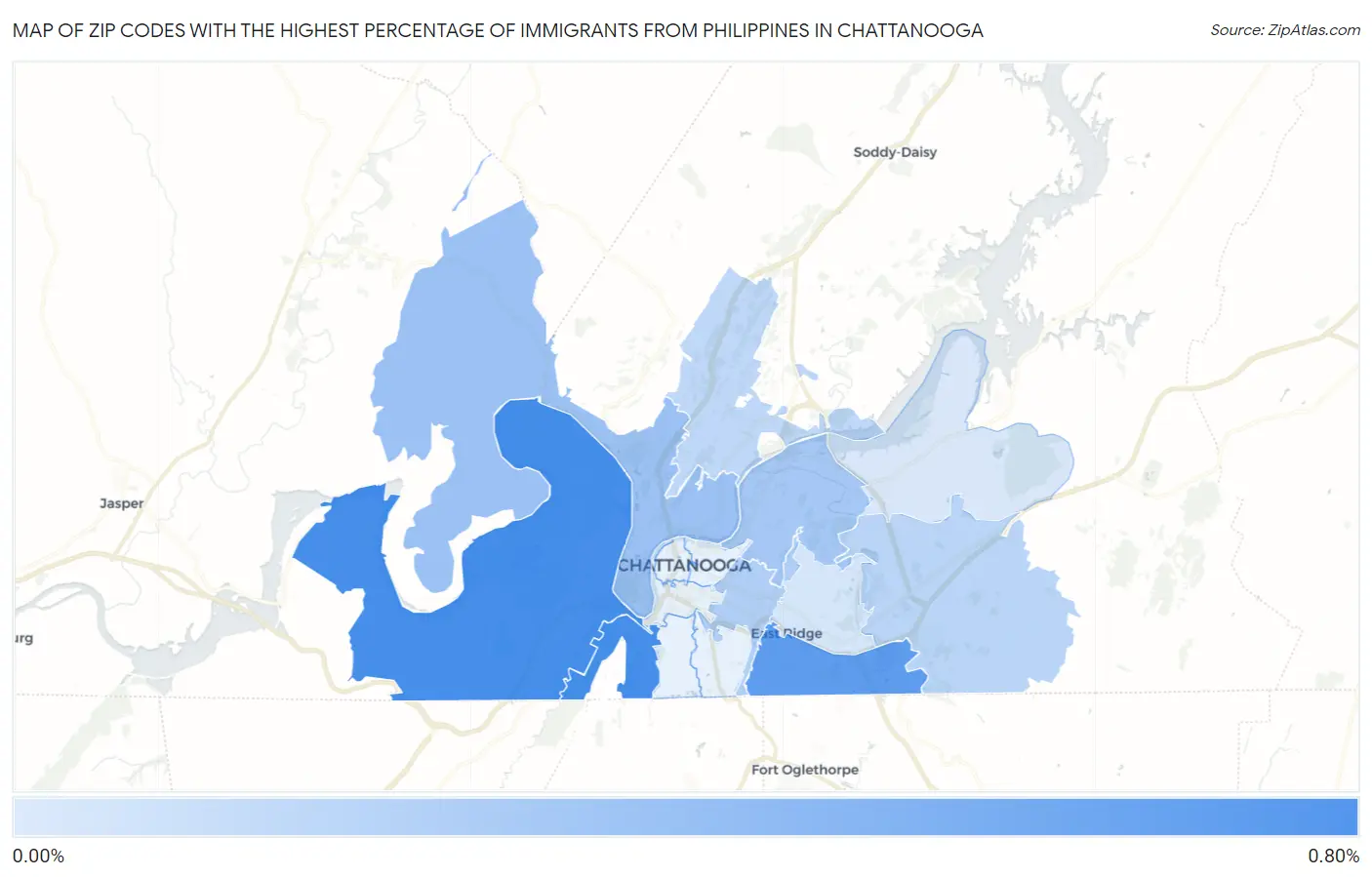 Zip Codes with the Highest Percentage of Immigrants from Philippines in Chattanooga Map