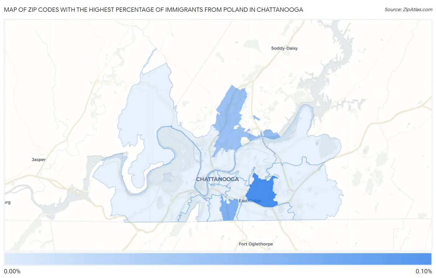Zip Codes with the Highest Percentage of Immigrants from Poland in Chattanooga Map