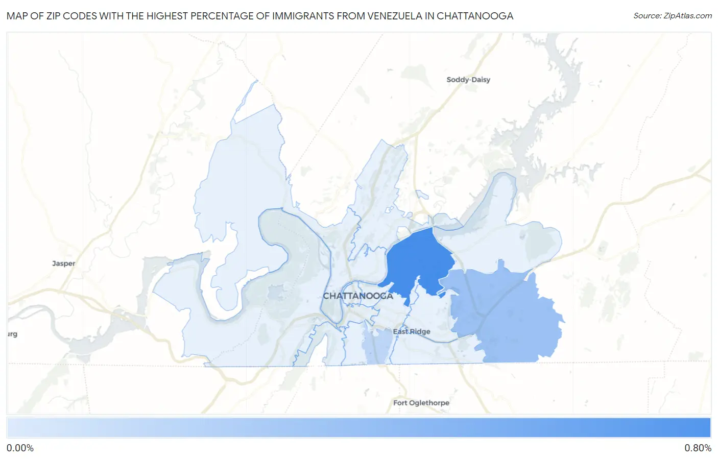 Zip Codes with the Highest Percentage of Immigrants from Venezuela in Chattanooga Map