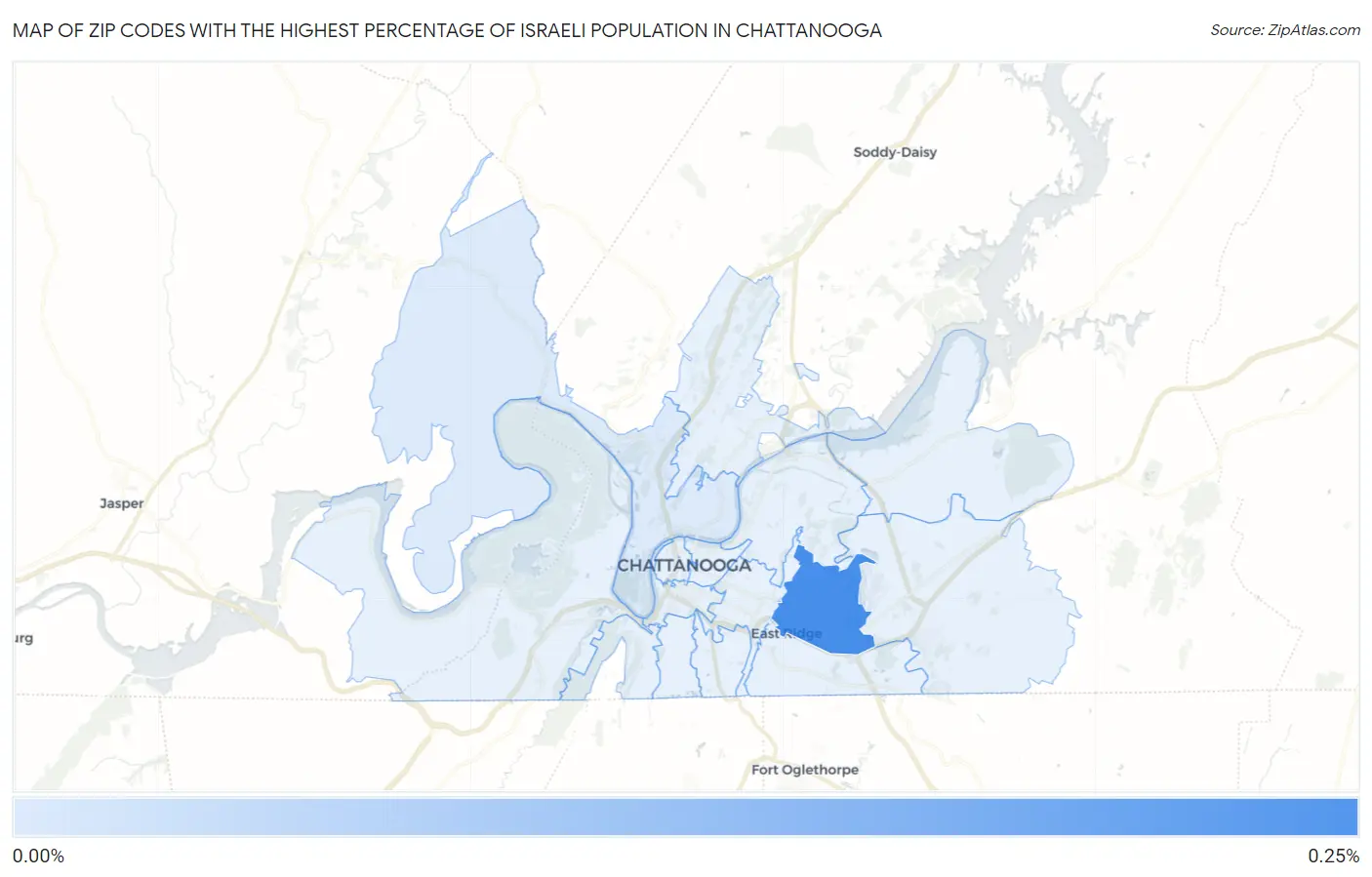 Zip Codes with the Highest Percentage of Israeli Population in Chattanooga Map