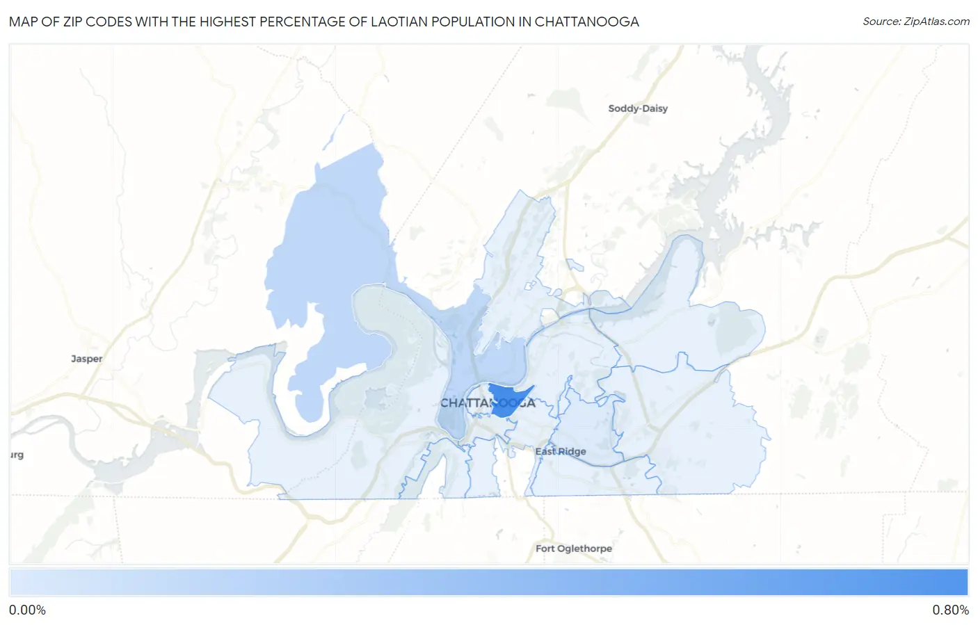 Zip Codes with the Highest Percentage of Laotian Population in Chattanooga Map
