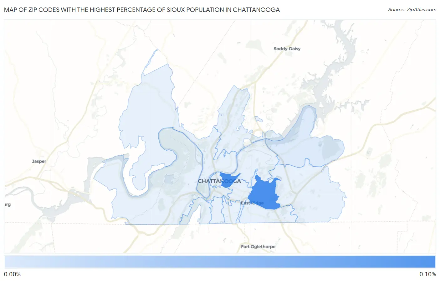Zip Codes with the Highest Percentage of Sioux Population in Chattanooga Map
