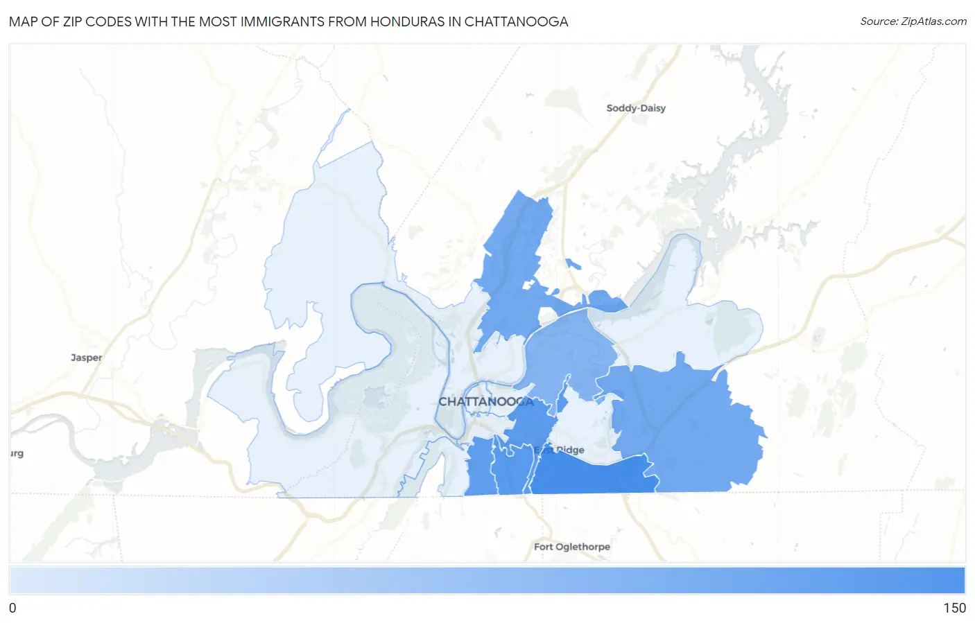 Zip Codes with the Most Immigrants from Honduras in Chattanooga Map
