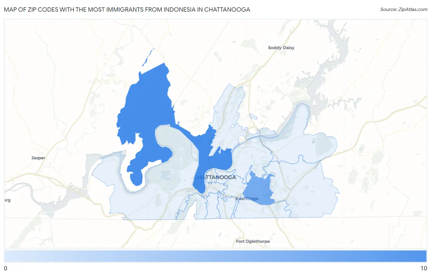 Zip Codes with the Most Immigrants from Indonesia in Chattanooga Map