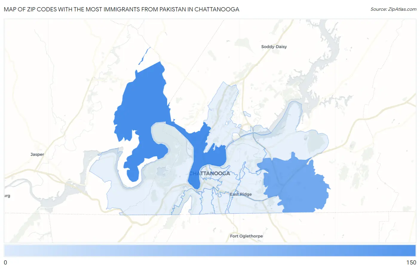 Zip Codes with the Most Immigrants from Pakistan in Chattanooga Map