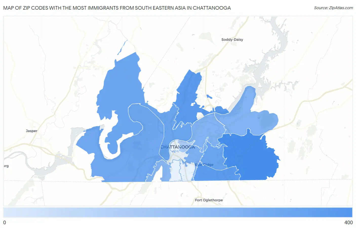 Zip Codes with the Most Immigrants from South Eastern Asia in Chattanooga Map