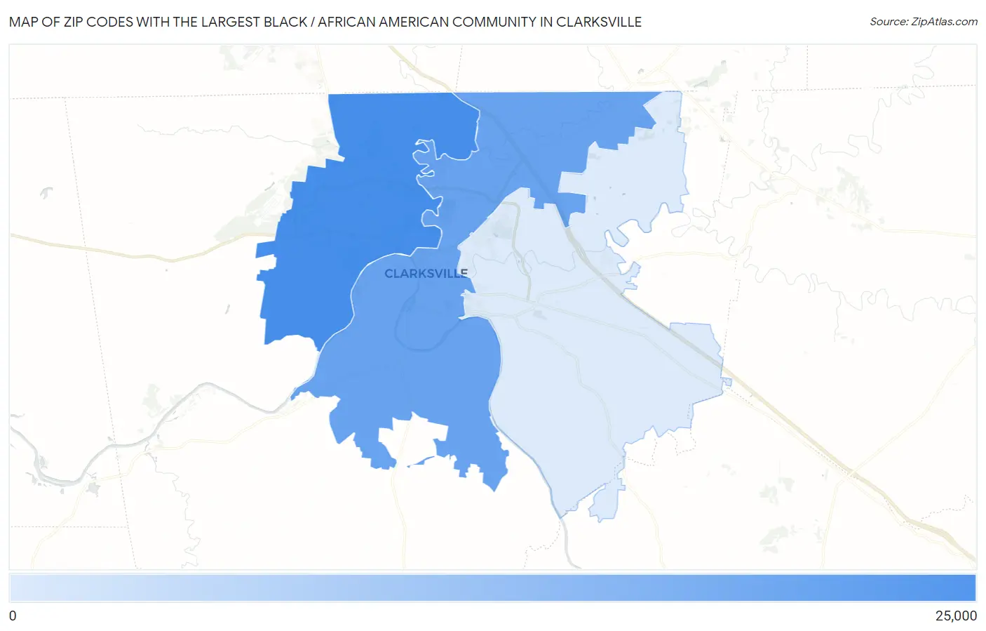 Zip Codes with the Largest Black / African American Community in Clarksville Map