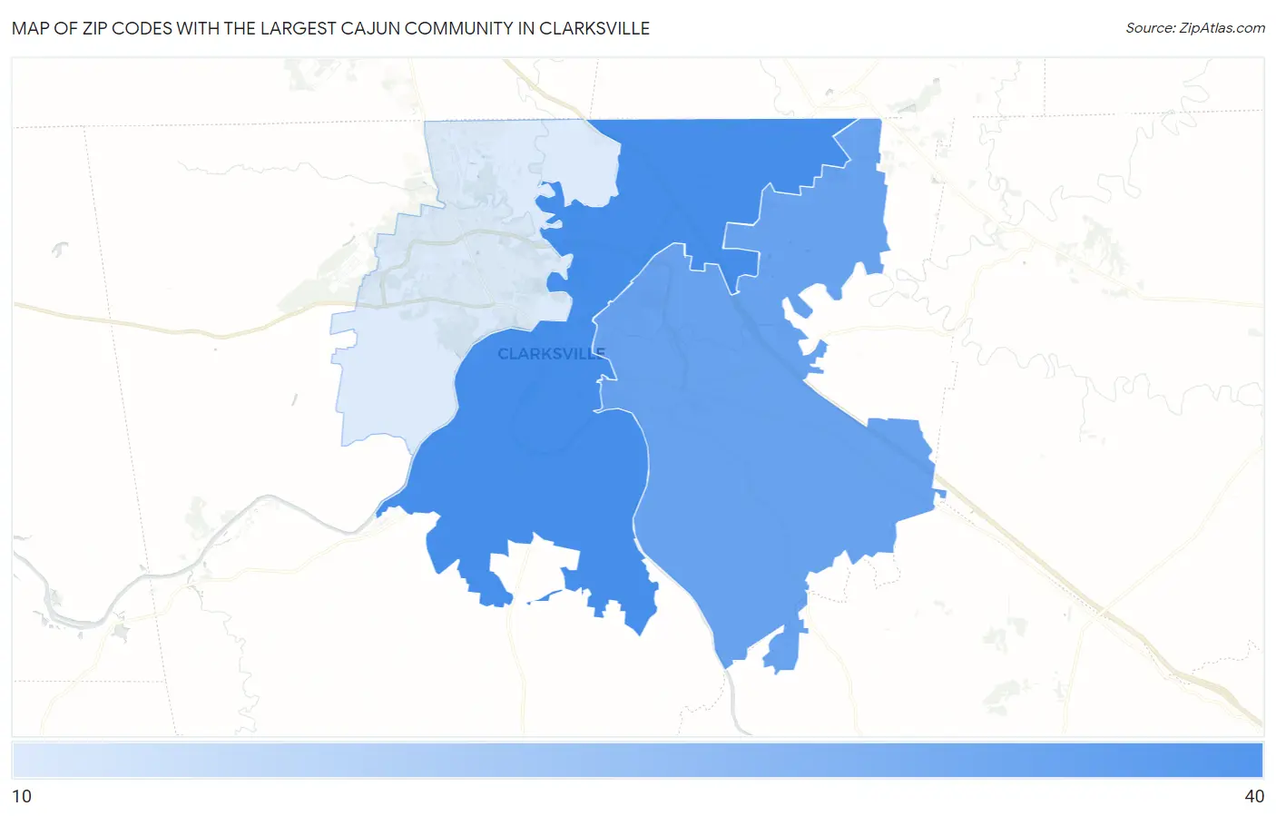 Zip Codes with the Largest Cajun Community in Clarksville Map