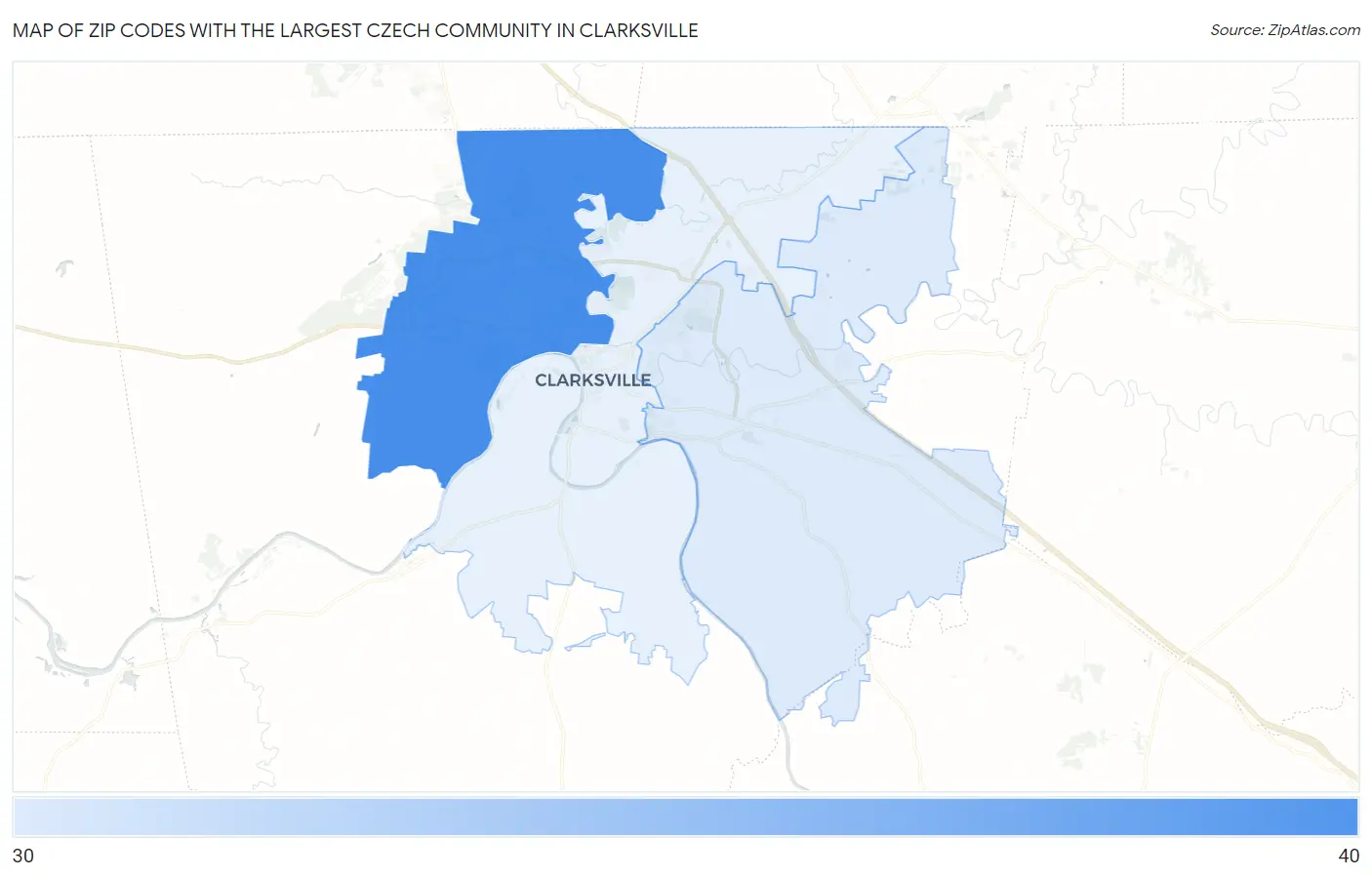Zip Codes with the Largest Czech Community in Clarksville Map