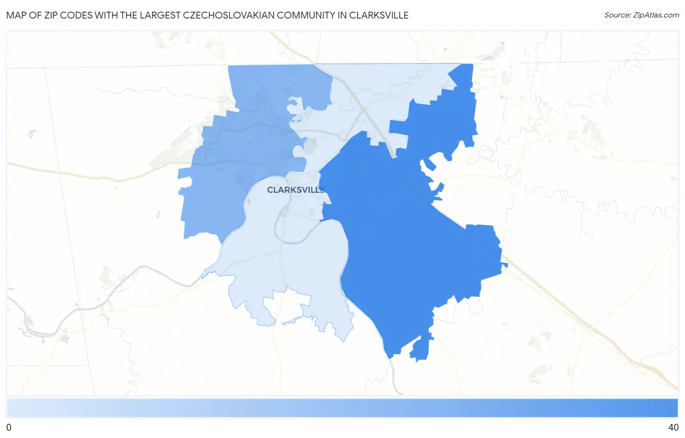 Zip Codes with the Largest Czechoslovakian Community in Clarksville Map