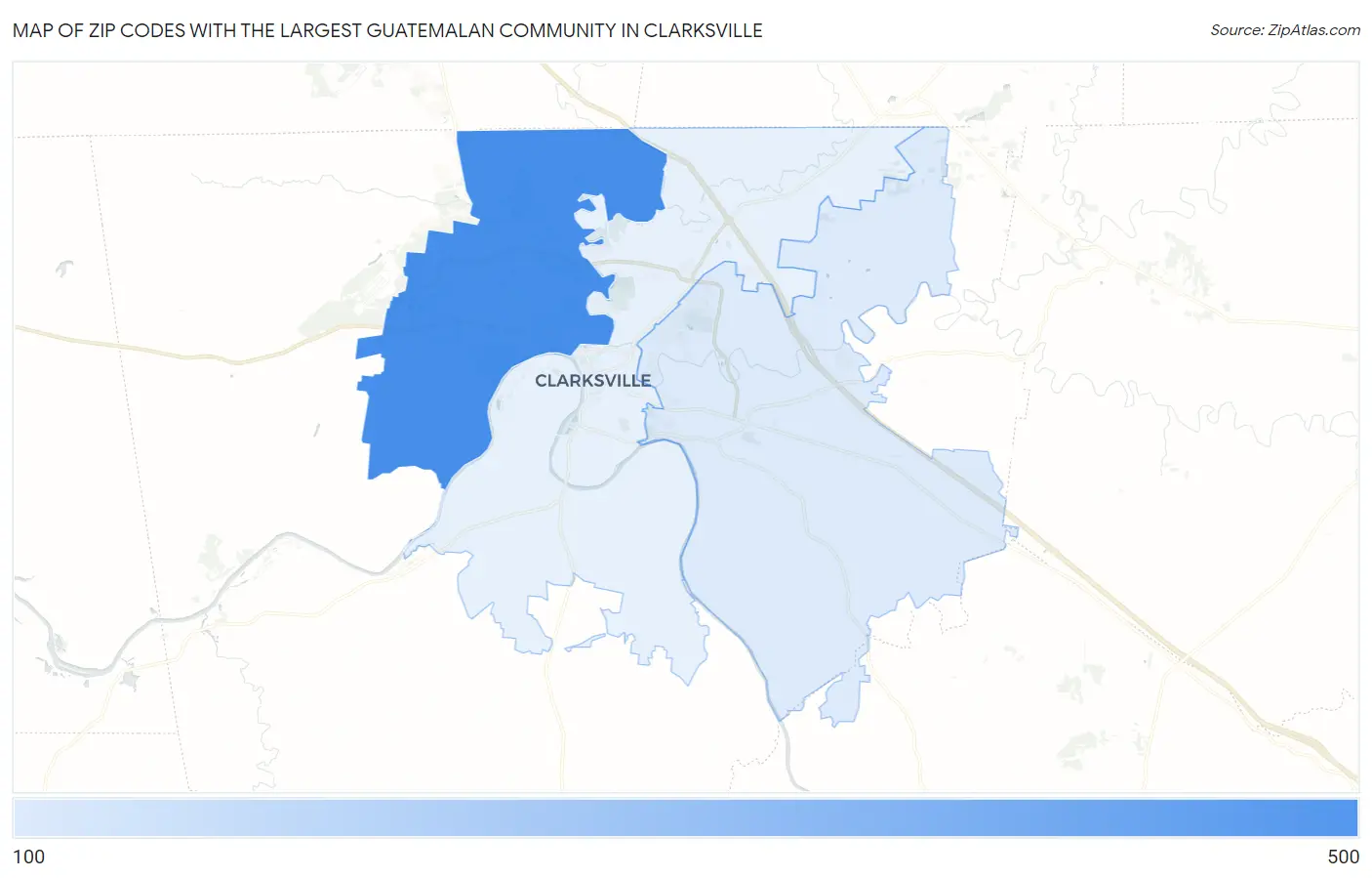 Zip Codes with the Largest Guatemalan Community in Clarksville Map
